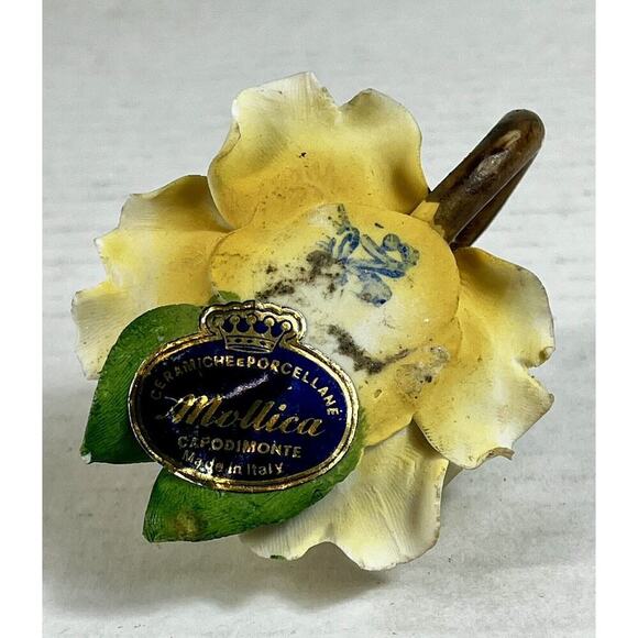 VTG Italian CAPODIMONTE MOLLICA Porcelain Hand Painted Yellow Rose Candle Holder - Picture 4 of 10